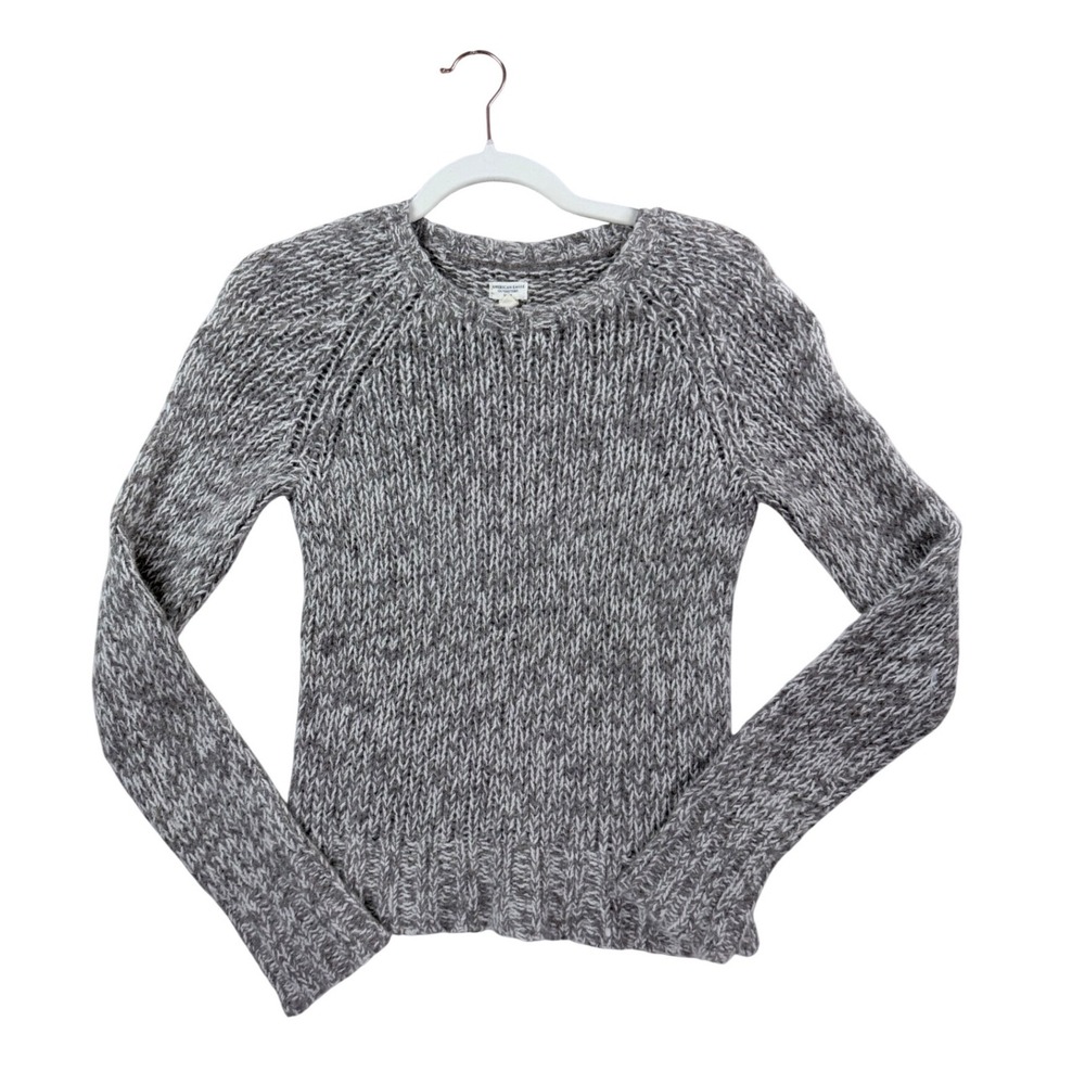 American Eagle Sweater Womens Medium Grey Angora Rabbit Hair Wool Sheer Knit
